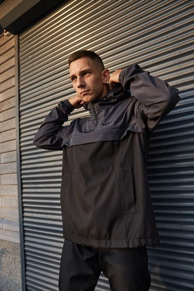 Мужской Анорак Nike черный с серым Ветровка Найк демисезонная Intr-1602057573 фото