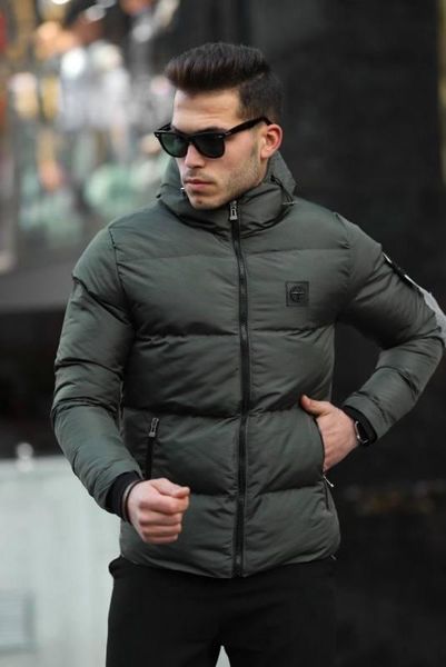 Мужская зимняя куртка Stone Island черная Пуховик Стон Айленд с капюшоном Хар-263 фото