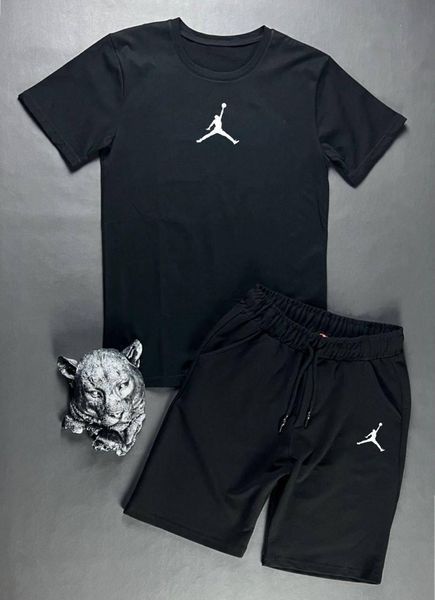 Чоловічий літній костюм Футболка Шорти Jordan білий з чорним Комплект Джордан Ow-227 фото