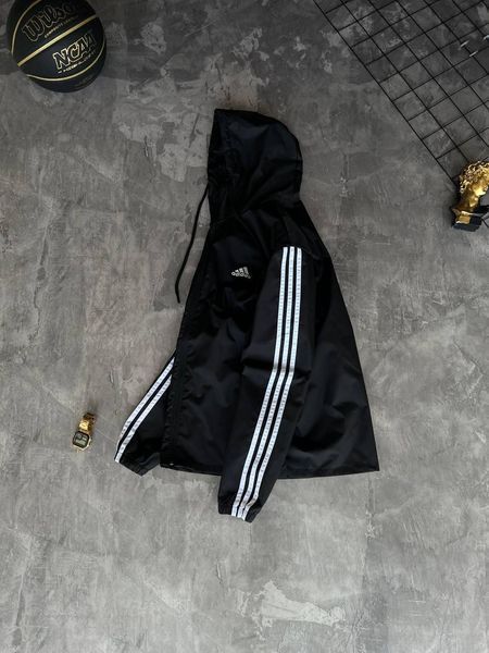 Мужская ветровка Adidas черная с капюшоном Куртка Адидас из плащевки демисезонная Моло-Nik45 фото