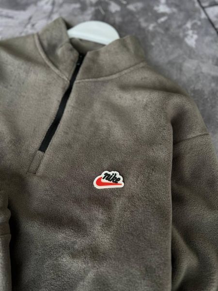 Чоловічий зимовий спортивний костюм Nike оверсайз хакі Комплект Найк без капюшона плюшевий Моло-7R-2 фото