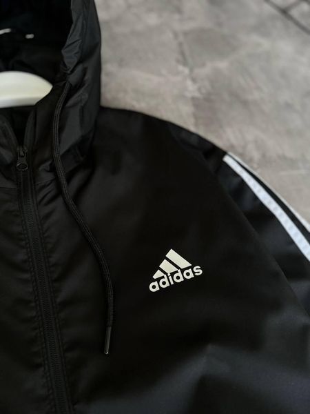 Мужская ветровка Adidas черная с капюшоном Куртка Адидас из плащевки демисезонная Моло-Nik45 фото