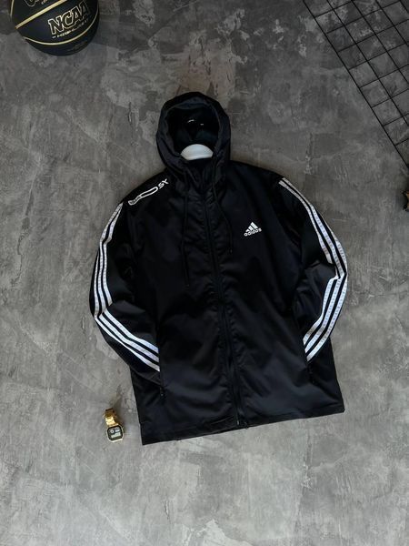 Мужская ветровка Adidas черная с капюшоном Куртка Адидас из плащевки демисезонная Моло-Nik45 фото