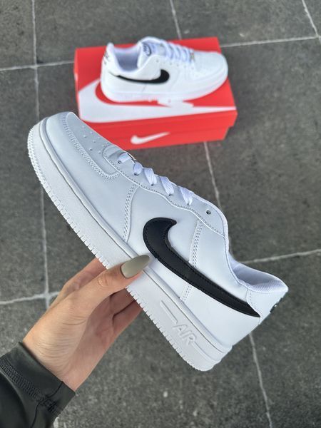 Женские кроссовки Nike Air Force Low White белые с черным Найк Аир Форс кожаные Скр-FL020403-ТА (коп2) фото