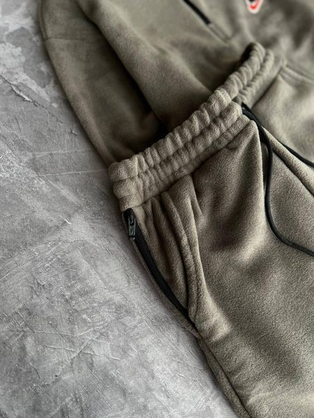 Чоловічий зимовий спортивний костюм Nike оверсайз хакі Комплект Найк без капюшона плюшевий Моло-7R-2 фото
