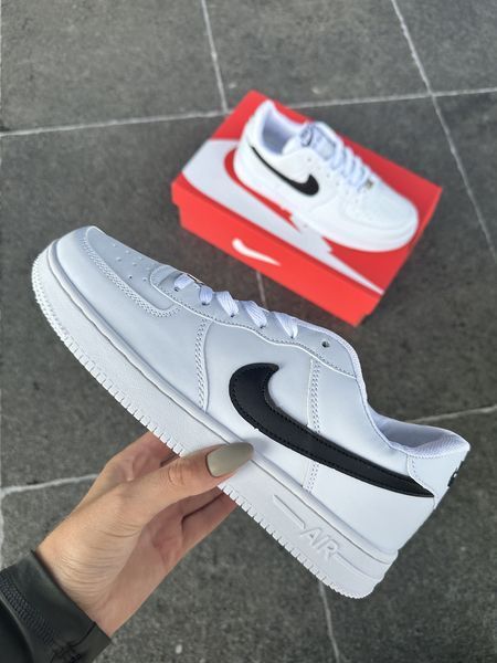 Женские кроссовки Nike Air Force Low White белые с черным Найк Аир Форс кожаные Скр-FL020403-ТА (коп2) фото