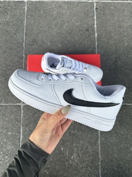 Женские кроссовки Nike Air Force Low White белые с черным Найк Аир Форс кожаные Скр-FL020403-ТА (коп2) фото