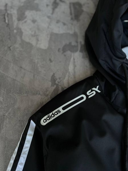 Мужская ветровка Adidas черная с капюшоном Куртка Адидас из плащевки демисезонная Моло-Nik45 фото