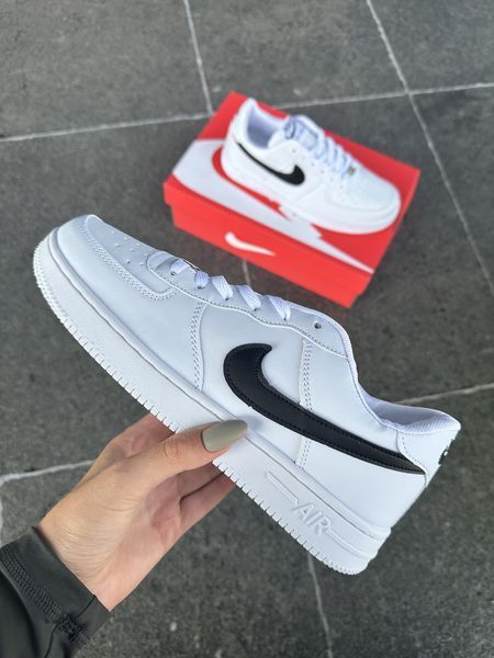 Женские кроссовки Nike Air Force Low White белые с черным Найк Аир Форс кожаные Скр-FL020403-ТА (коп2) фото