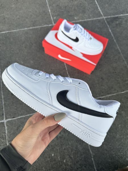 Женские кроссовки Nike Air Force Low White белые с черным Найк Аир Форс кожаные Скр-FL020403-ТА (коп2) фото