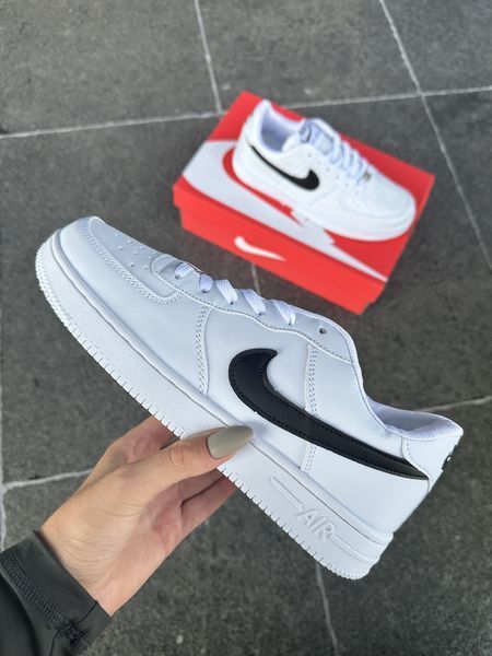 Женские кроссовки Nike Air Force Low White белые с черным Найк Аир Форс кожаные Скр-FL020403-ТА (коп2) фото