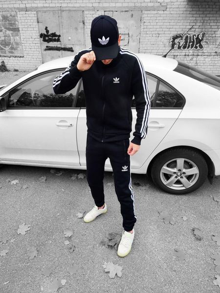Мужской зимний спортивный костюм Adidas черный Комплект Адидас без капюшона Хар-432 фото
