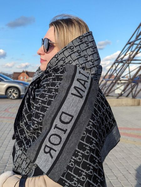 Жіночий шарф Cristian Dior двосторонній темно-сірий Палантин Крістіан Діор 70х180 Any-20402-3 фото