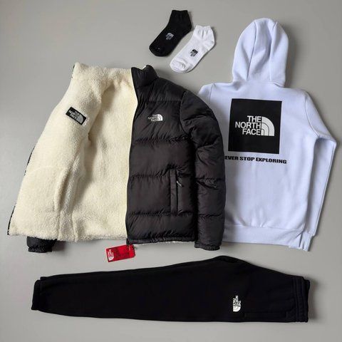 Мужской спортивный костюм The North Face 3в1 белый Комплект ТНФ Худи Брюки Куртка Хар-680 фото