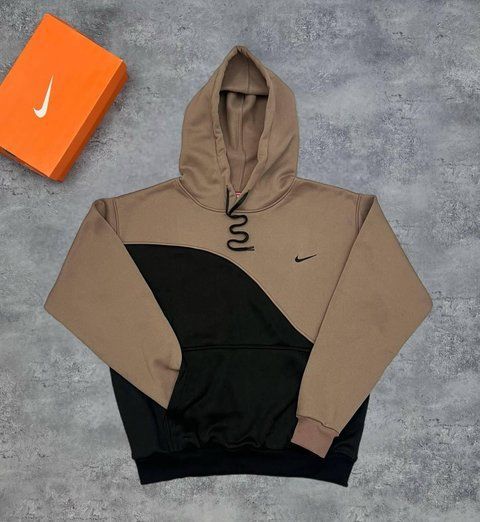 Мужское зимнее худи Nike коричневое с черным Кофта с капюшоном Найк Will-62 фото