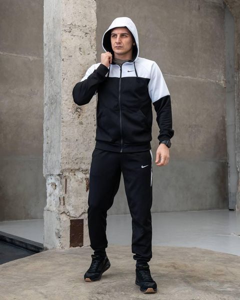Чоловічий спортивний костюм Nike з лампасами чорний Комплект Найк Кофта на змійці Штани з дайвінгу Sta-272 фото