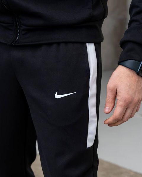 Чоловічий спортивний костюм Nike з лампасами чорний Комплект Найк Кофта на змійці Штани з дайвінгу Sta-272 фото