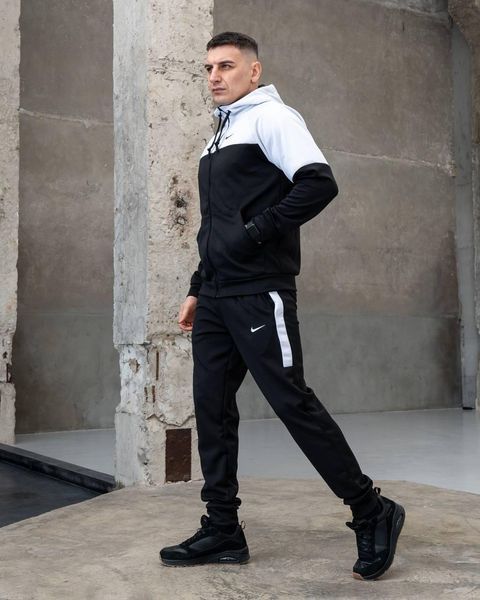 Чоловічий спортивний костюм Nike з лампасами чорний Комплект Найк Кофта на змійці Штани з дайвінгу Sta-272 фото