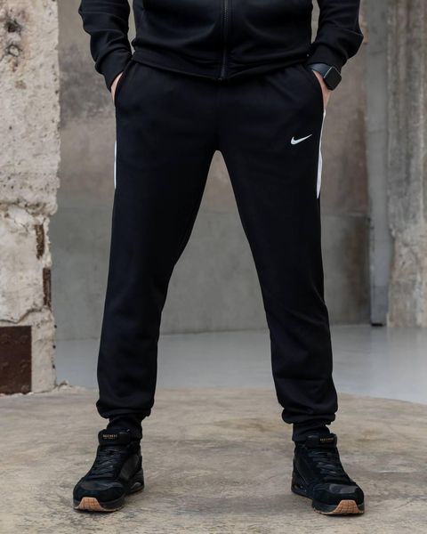 Чоловічий спортивний костюм Nike з лампасами чорний Комплект Найк Кофта на змійці Штани з дайвінгу Sta-272 фото