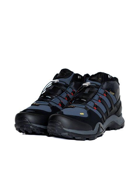 Мужские зимние кроссовки Adidas Terrex Fast R Mid Gore-Tex черные с синим Адидас рипстоп на гортекс Pow-AD116 фото