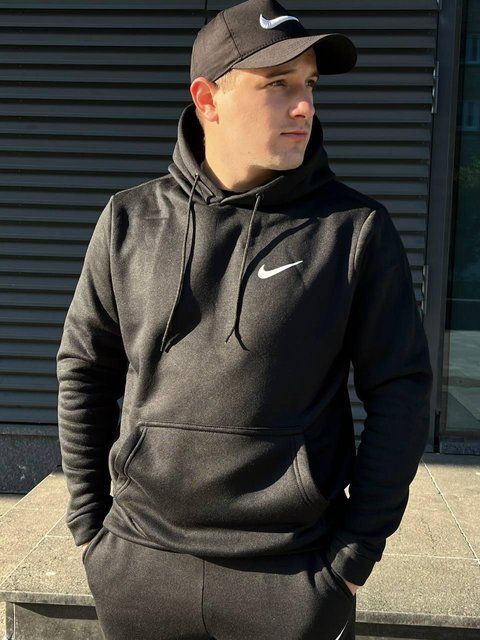 Мужское зимнее худи Nike черное Кофта с капюшоном Найк Rap-RD013 фото