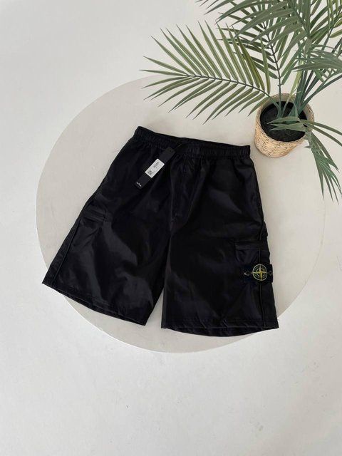 Мужские шорты Stone Island черные из нейлона Бриджи Стон Айленд Гла-103 фото
