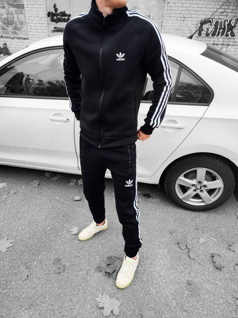 Мужской зимний спортивный костюм Adidas черный Комплект Адидас без капюшона Хар-432 фото
