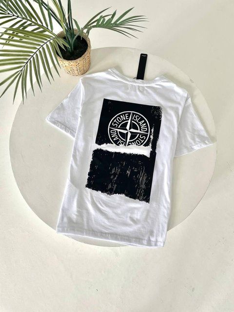 Чоловіча футболка Stone Island бавовняна біла Теніска Стон Айленд Гла-98 фото
