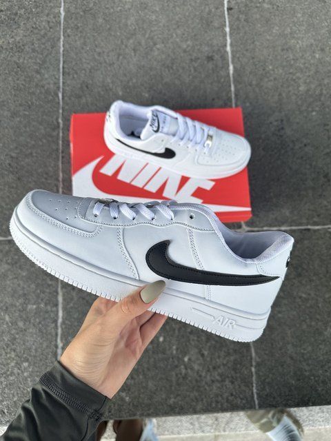 Женские кроссовки Nike Air Force Low White белые с черным Найк Аир Форс кожаные Скр-FL020403-ТА (коп2) фото