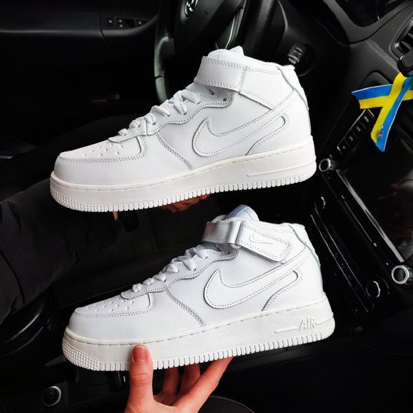 Мужские зимние кроссовки Nike Air Force 1 White на меху белые Найк Аир Форс кожаные Milf-NWP011101-ТА фото