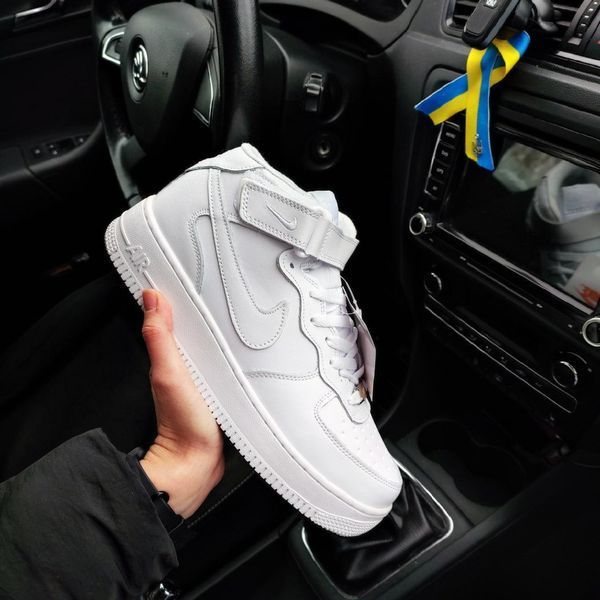 Мужские зимние кроссовки Nike Air Force 1 White на меху белые Найк Аир Форс кожаные Milf-NWP011101-ТА фото