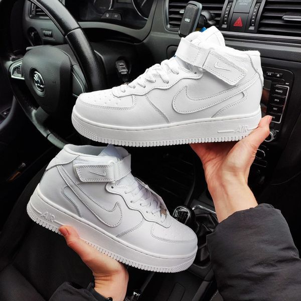 Мужские зимние кроссовки Nike Air Force 1 White на меху белые Найк Аир Форс кожаные Milf-NWP011101-ТА фото