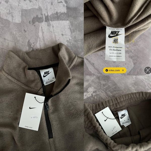 Чоловічий зимовий спортивний костюм Nike оверсайз хакі Комплект Найк без капюшона плюшевий Моло-7R-2 фото