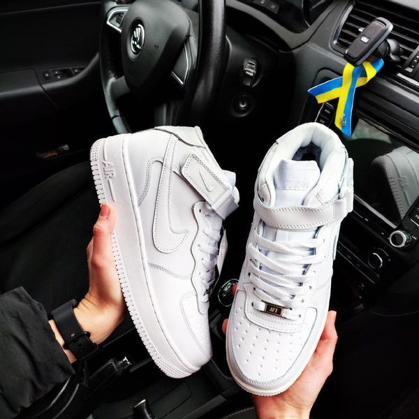Мужские зимние кроссовки Nike Air Force 1 White на меху белые Найк Аир Форс кожаные Milf-NWP011101-ТА фото
