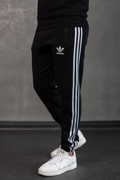 Мужской зимний спортивный костюм Adidas с лампасами черный Комплект Адидас без капюшона Хар-319 фото