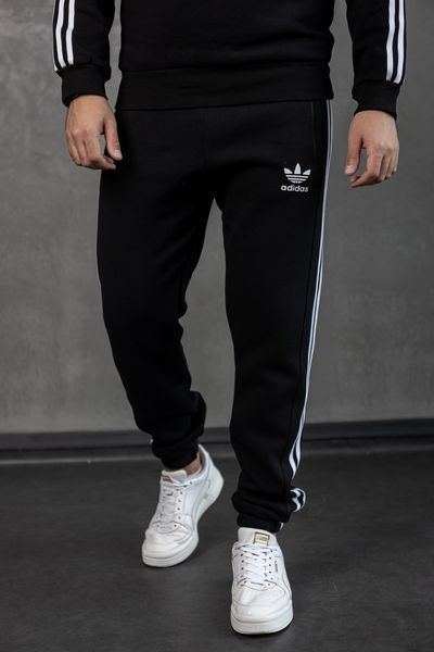 Мужской зимний спортивный костюм Adidas с лампасами черный Комплект Адидас без капюшона Хар-319 фото