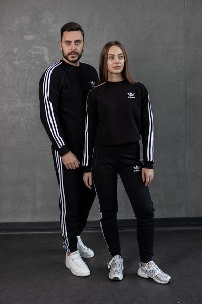 Мужской зимний спортивный костюм Adidas с лампасами черный Комплект Адидас без капюшона Хар-319 фото
