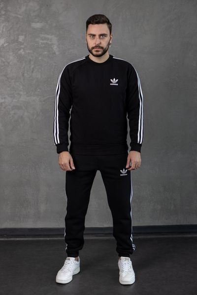 Мужской зимний спортивный костюм Adidas с лампасами черный Комплект Адидас без капюшона Хар-319 фото