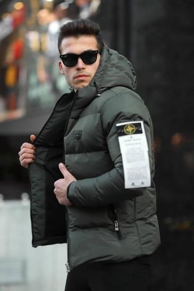 Мужская зимняя куртка Stone Island черная Пуховик Стон Айленд с капюшоном Хар-260 фото