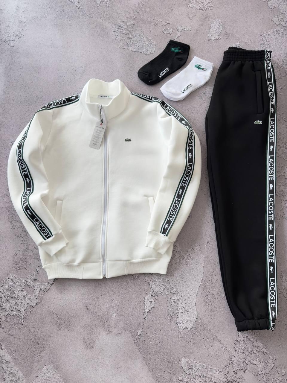 Чоловічий зимовий спортивний костюм Lacoste без капюшона білий Набір Лакост Кофта Штани