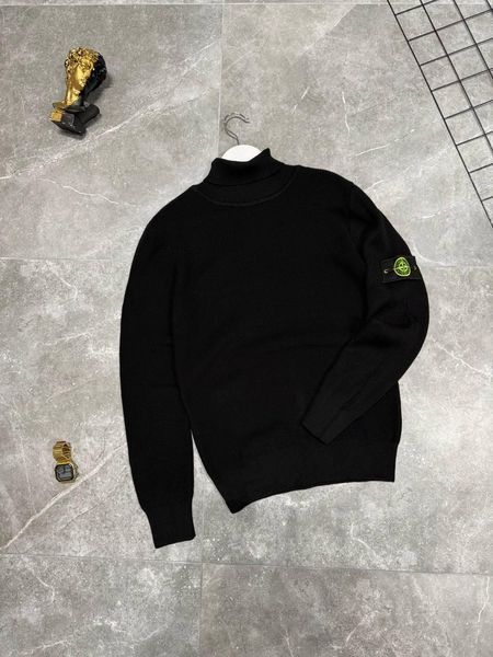 Чоловічий зимовий гольф Stone Island із патчем під горло чорний Светр Стон Айленд Моло-900-404 фото