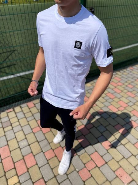Чоловіча футболка Stone Island біла з патчем бавовняна Стон Айленд Мой-126|Хар-843 фото