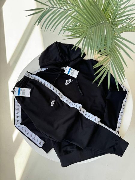 Мужской зимний спортивный костюм Nike с лампасами черный Комплект Найк Худи Штаны Гла-156 фото