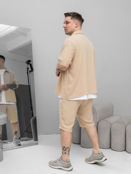 Чоловічий літній оверсайз комплект сорочка та шорти бежевий&nbsp; Sane-sa7 фото