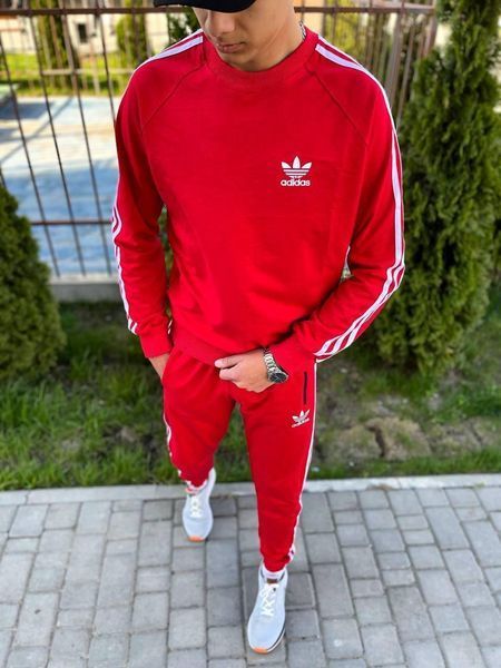 Чоловічий спортивний костюм Adidas без капюшона червоний Комплект Адідас Світшот Штани Pav-173 фото