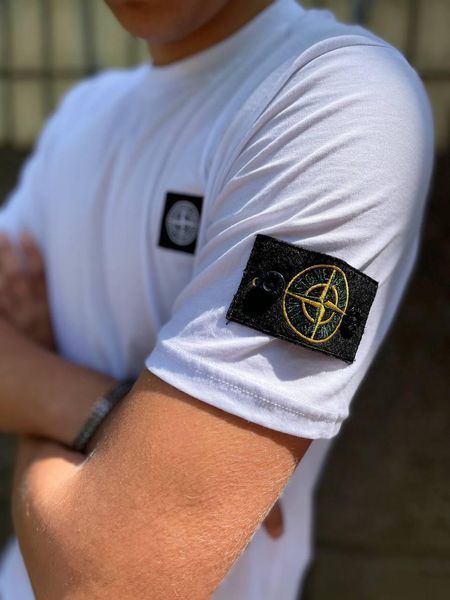 Чоловіча футболка Stone Island біла з патчем бавовняна Стон Айленд Мой-126|Хар-843 фото