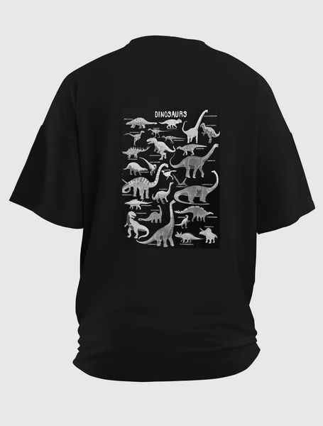 Мужская футболка оверсайз черная с принтом Dinosaurs Sane-fi1n2 фото