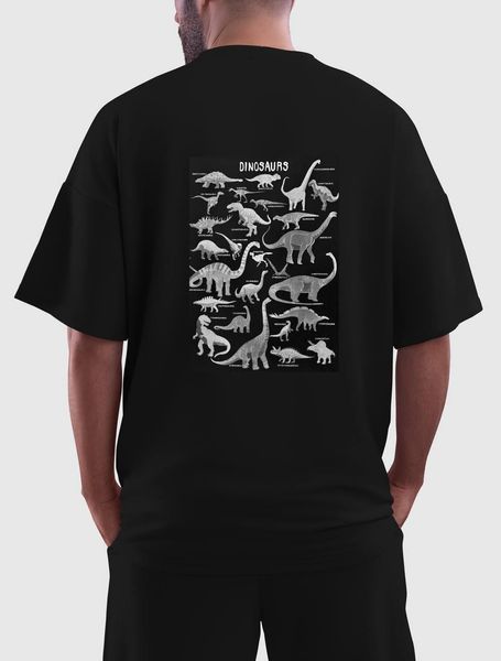 Мужская футболка оверсайз черная с принтом Dinosaurs Sane-fi1n2 фото