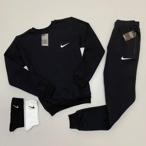 Мужской зимний спортивный костюм Nike черный Комплект Найк Свитшот Штаны Ow-106 фото