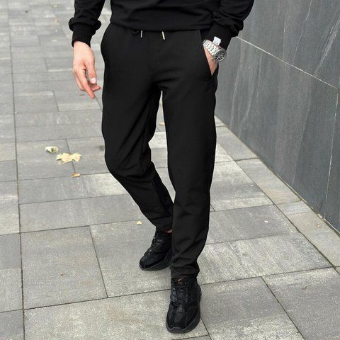Мужские спортивные штаны из Soft Shel черные Брюки Софт Шелл из плащевки Pobed-Point ч фото